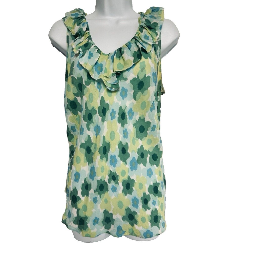 Vintage Talbots Women's 18W 100% Pure Silk Ruffle Sleeveless Blouse Boho Coastal